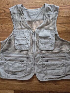Khaki Fishing Vest Sz XL - Mesh Outdoor Camp Hike Vest